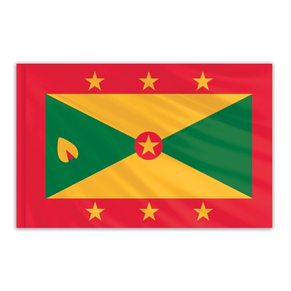 Global Flags Unlimited Grenada Indoor Nylon Flag 2'x3' with Gold Fringe 201929F